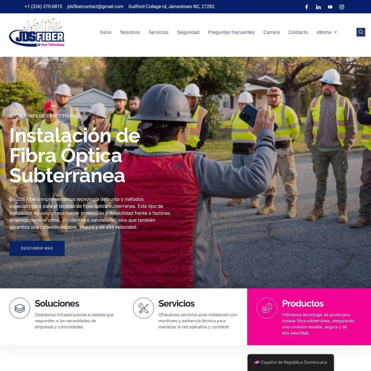 JDS Fibers — bilingual corporate portal for fiber optic company, USA