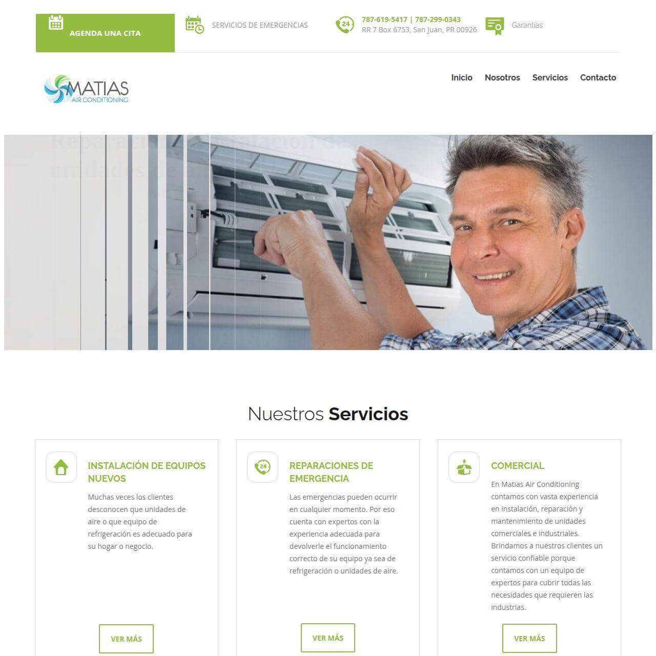 Sitio web Matias Air Conditioning — empresa familiar de HVAC en Puerto Rico